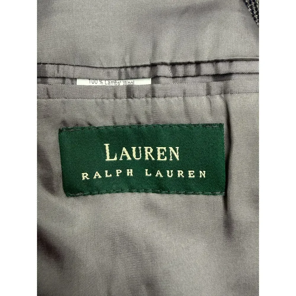LAUREN Ralph Lauren Gray 44R Micro Houndstooth Sport Coat 100% Wool Vintage